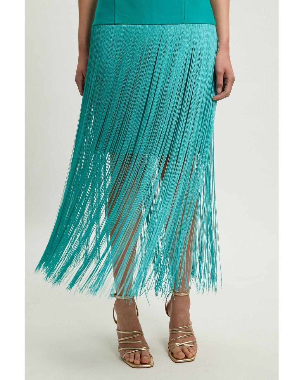 Karen Millen Blue Figure Form Bandage Strappy Tassel Hem Knitted Dress