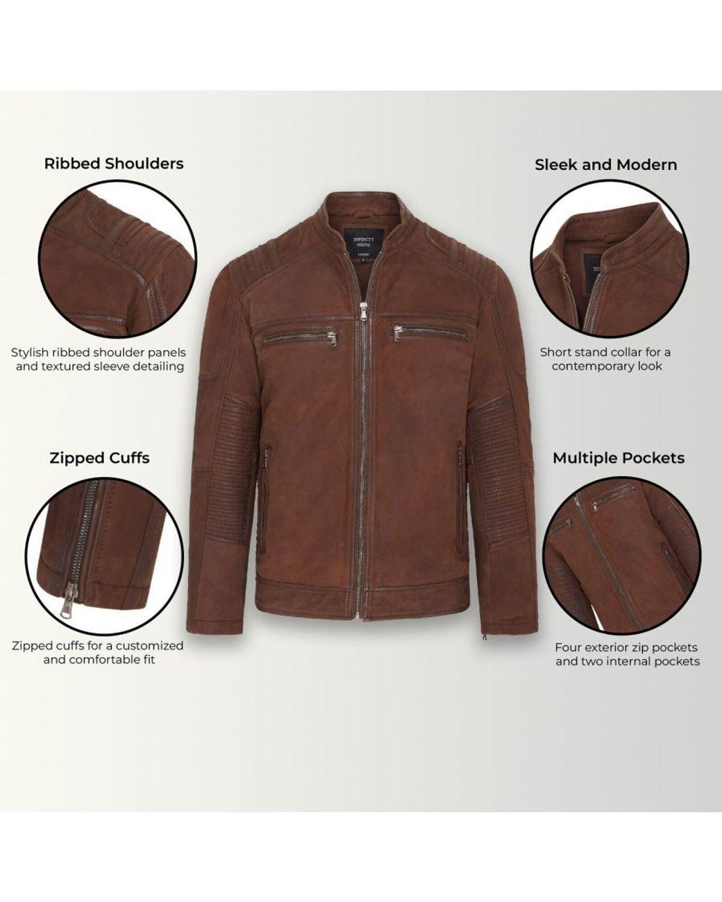 Infinity Leather Brown Buff Cafe Racer Biker Jacket for men