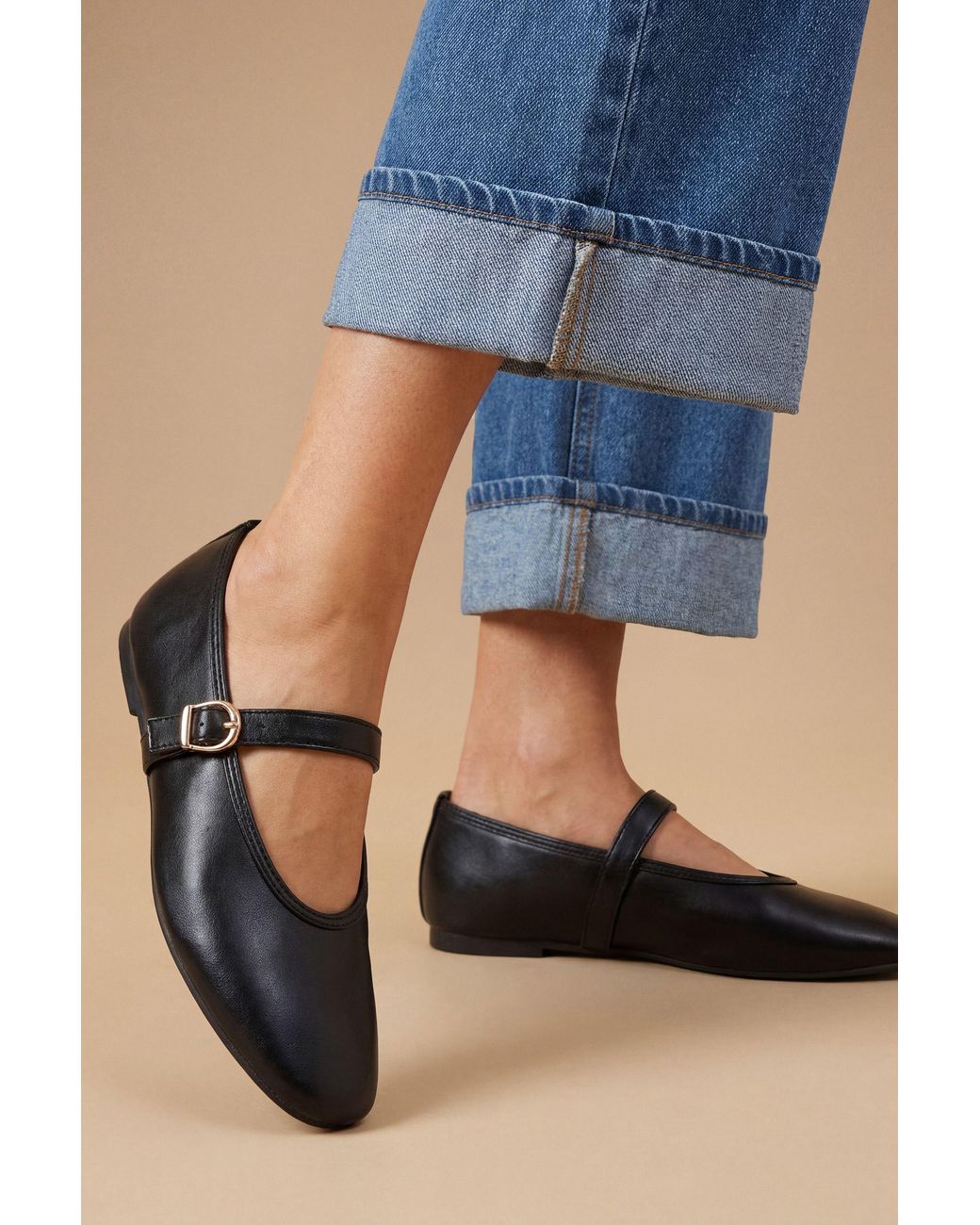 Oasis Blue Mia Faux Leather Mary Jane Ballet Flats