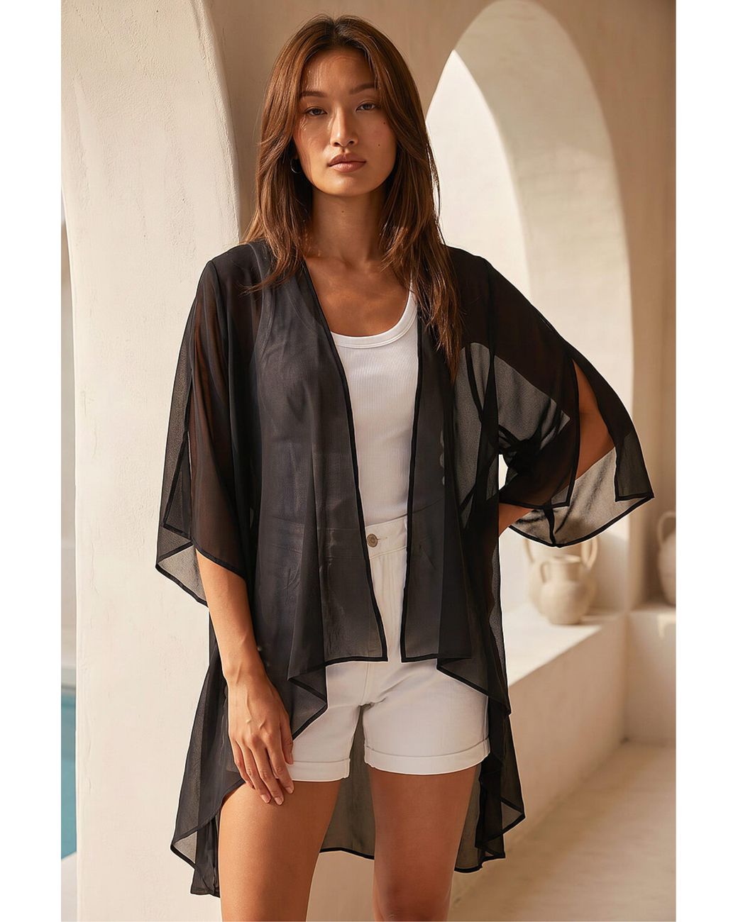 Roman Brown Longline Chiffon Cover Up