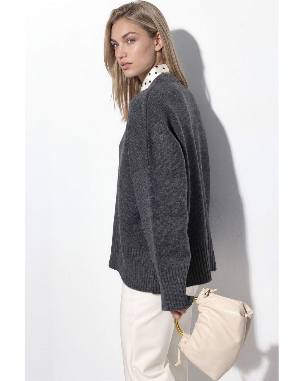 Hiccup Blue Oversized Crew Neck Knit Sweater