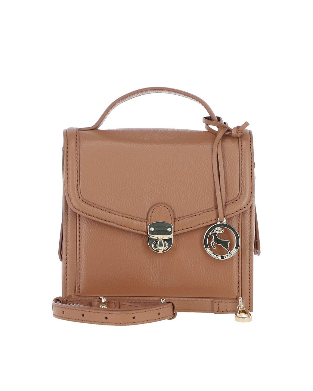Ashwood Leather Brown Compact Handbag With Detachable Crossbody Strap