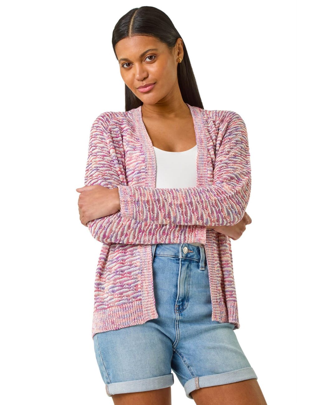 Roman Textured V-Neck Knit Shrug