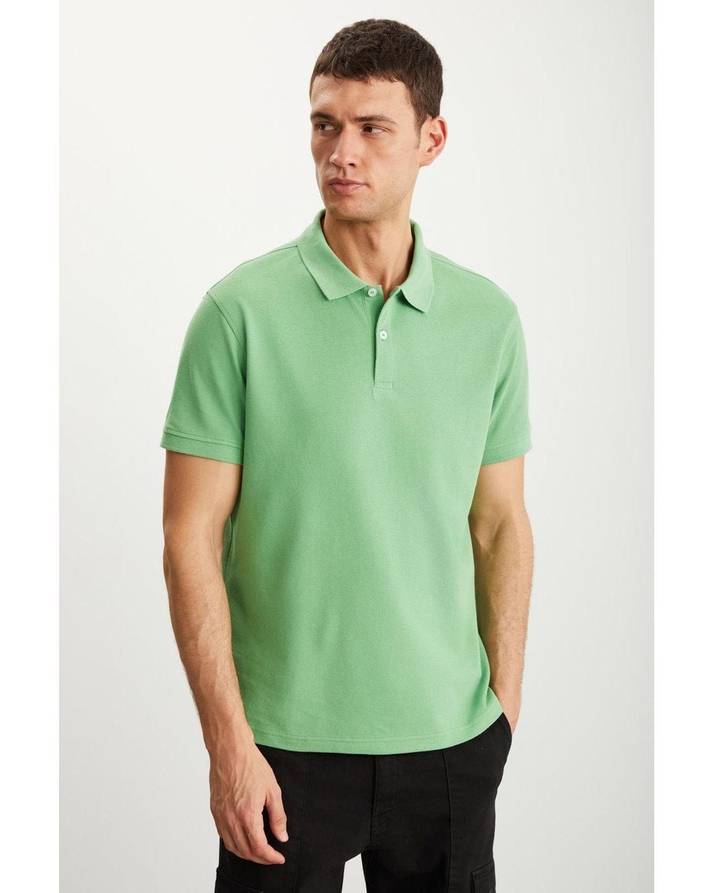 Grimelange Green Polo Collar Button T-Shirt for men