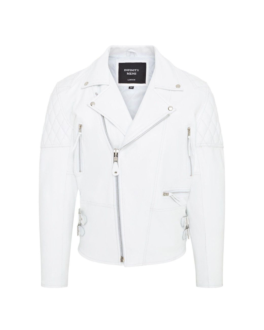 Infinity Leather White Cowhide Brando Biker Jacket for men