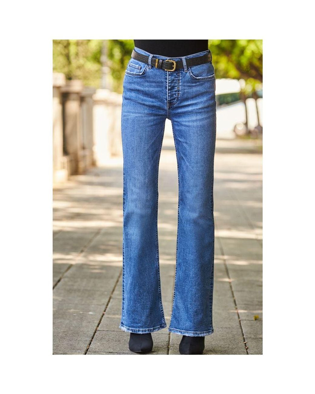 Sosandar Yellow Mid Raw Hem Kick Flare Jeans Cotton