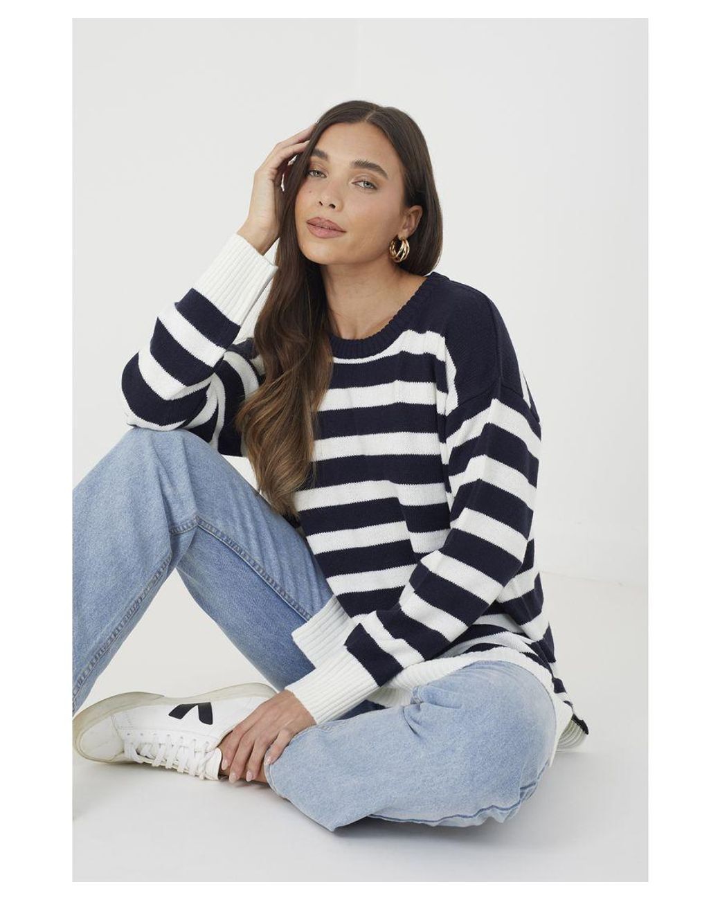 Brave Soul Dark Greyson Fine Stripe Oversized Knitted Jumper in Blue Lyst UK