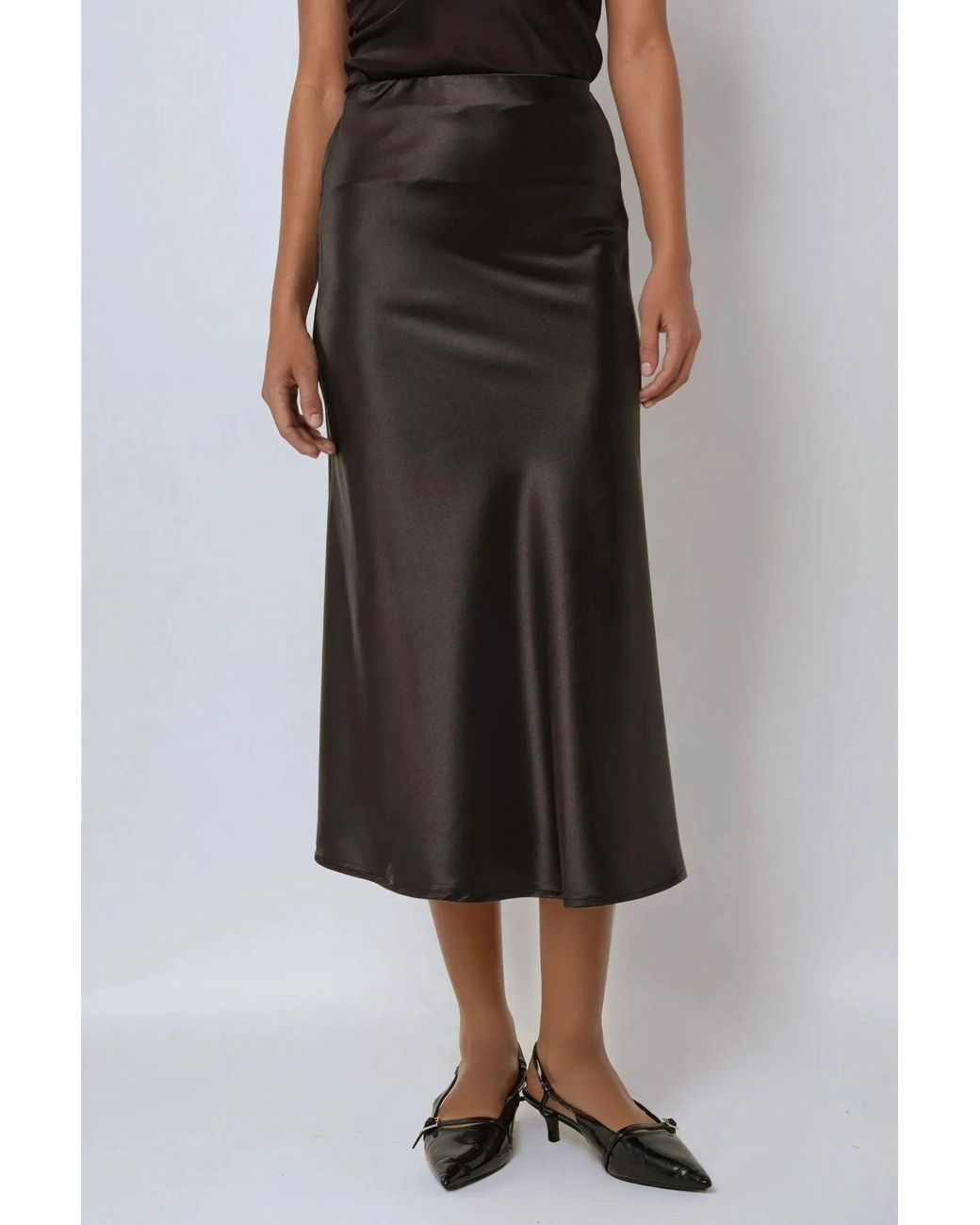 Hiccup Black High-Waist Satin Midi Skirt