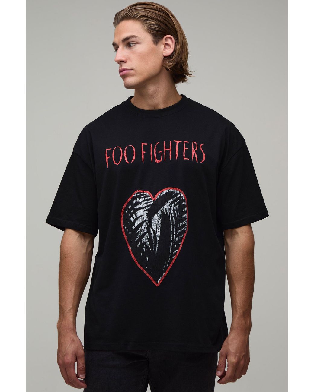 BoohooMAN Black Oversized Foo Fighters Heart License Print T-Shirt for men