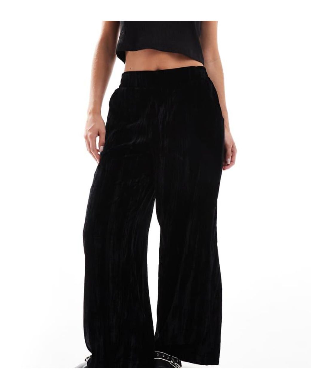 ASOS Black Design Crinkle Velvet Pull On Trouser