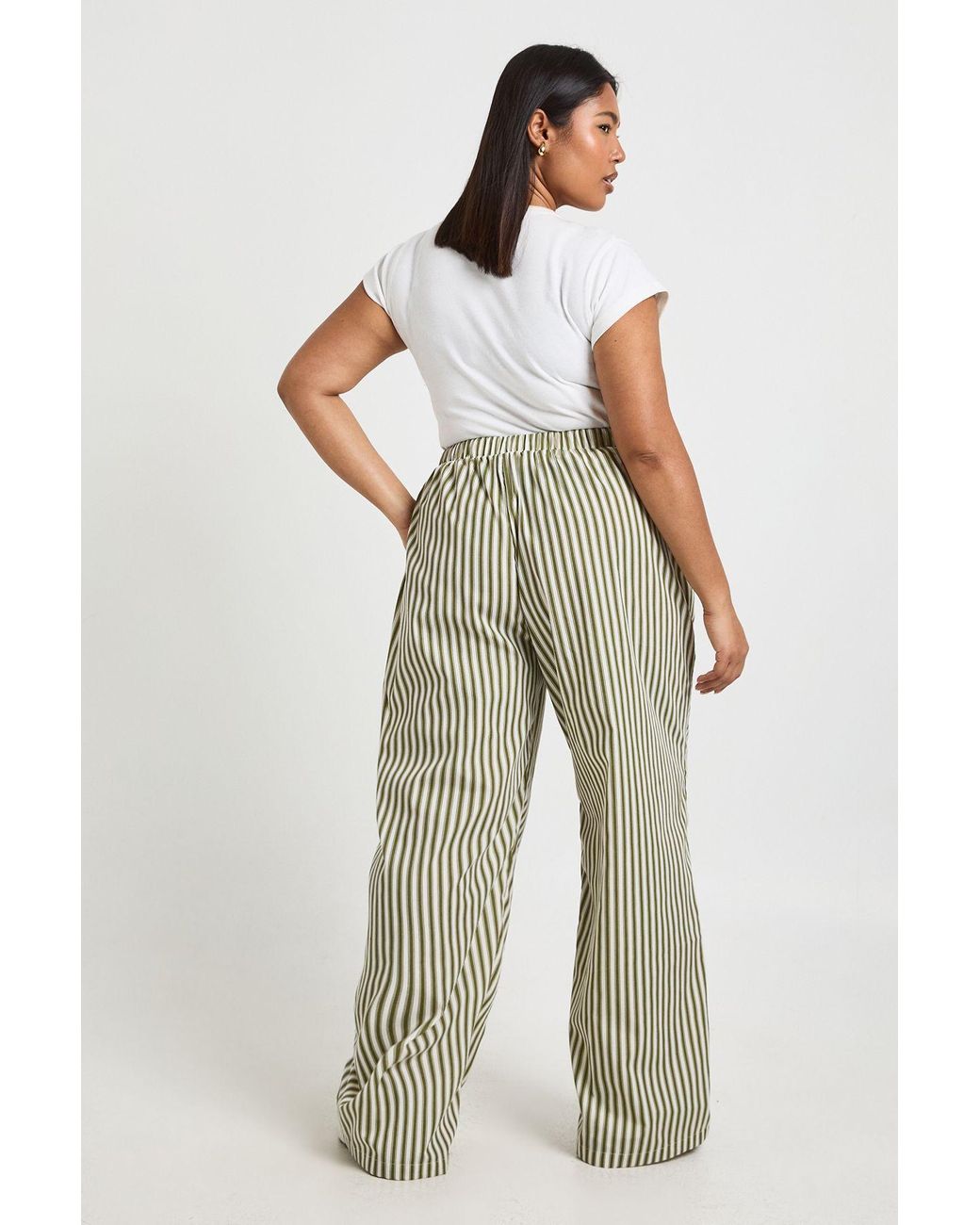 Boohoo Natural Plus Stripe Wide Leg Trouser