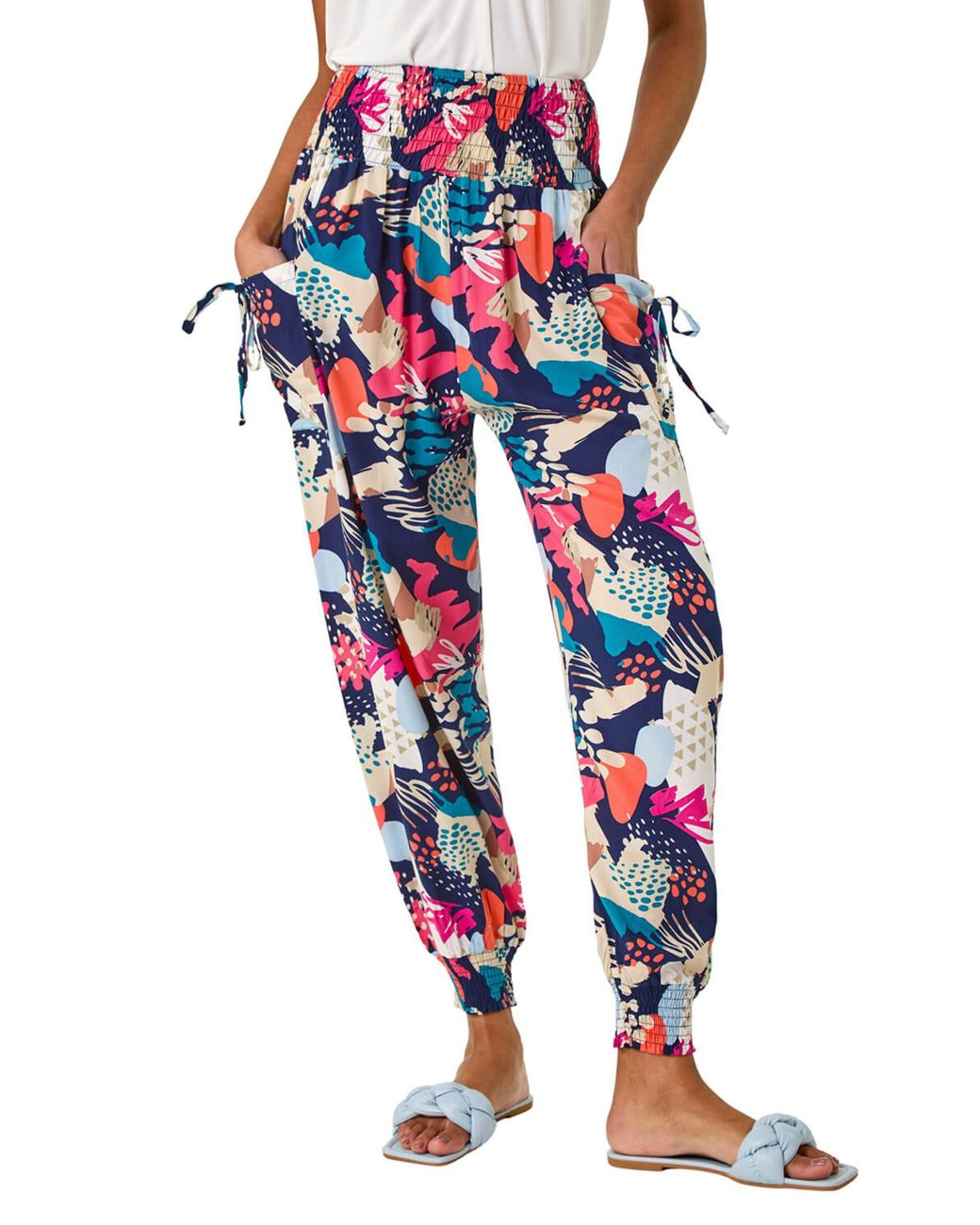 Roman Red Abstract Tie Pocket Trousers