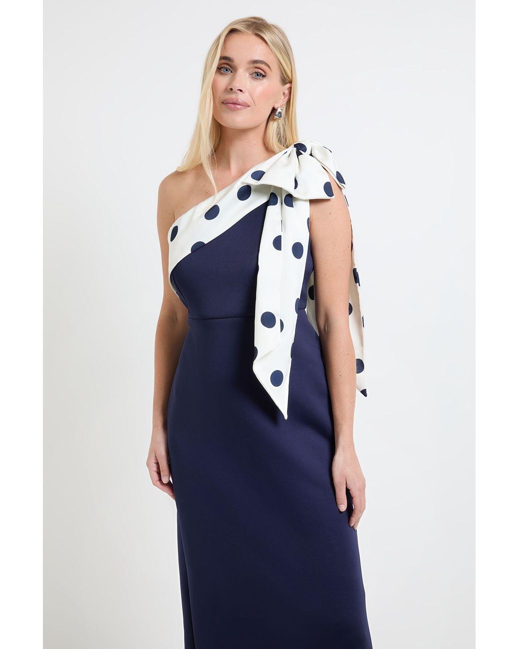 Wallis Blue Petite Occasion Scuba Corsage One Shoulder Midi Dress