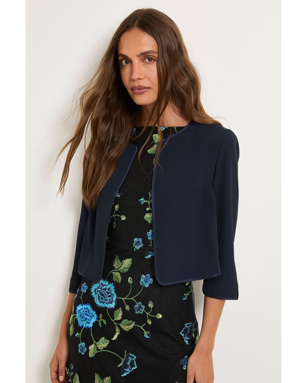 Wallis Blue Woven Collarless Jacket