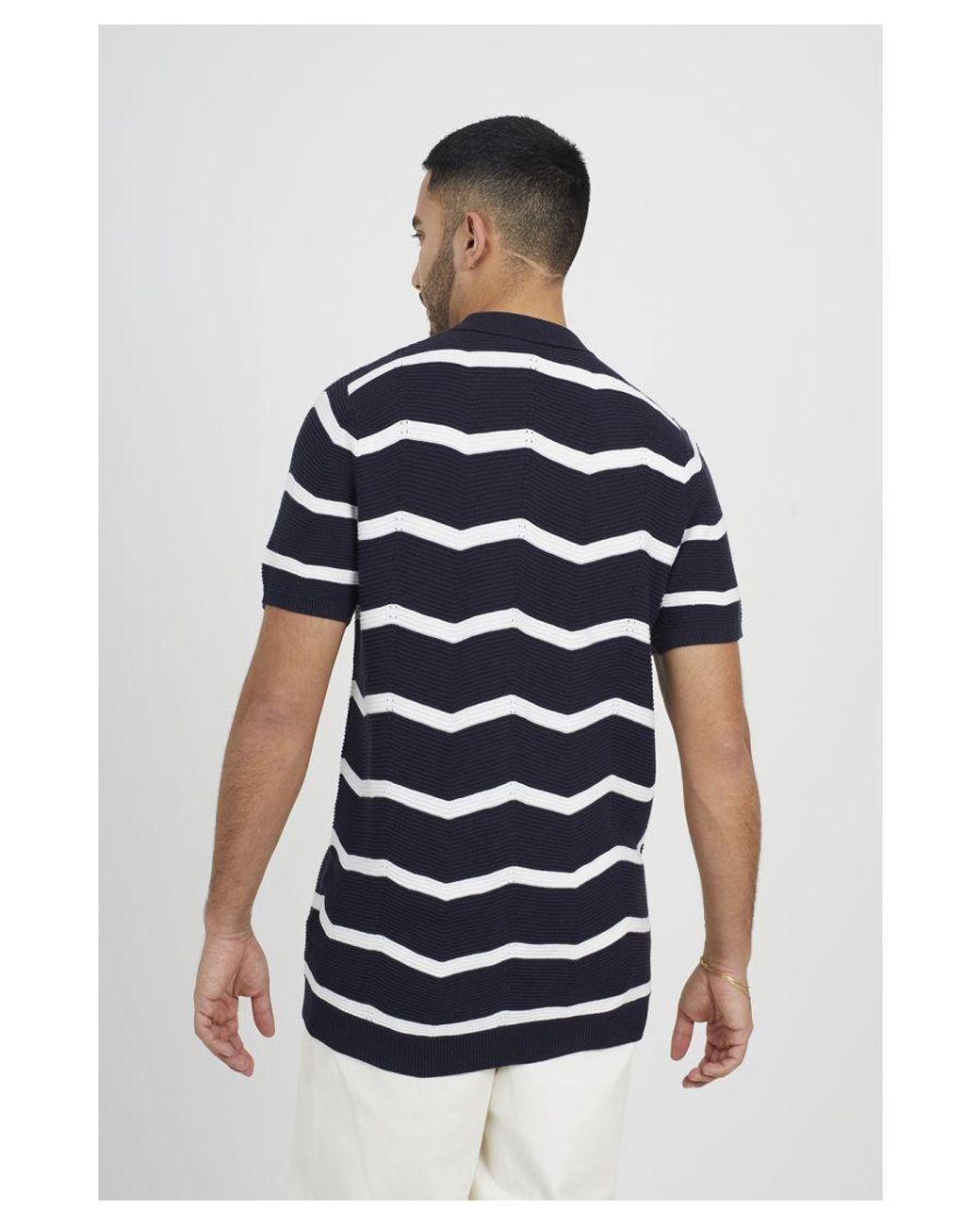 Brave Soul Blue Dark 'Milan' Short Sleeve Knitted Polo Shirt for men