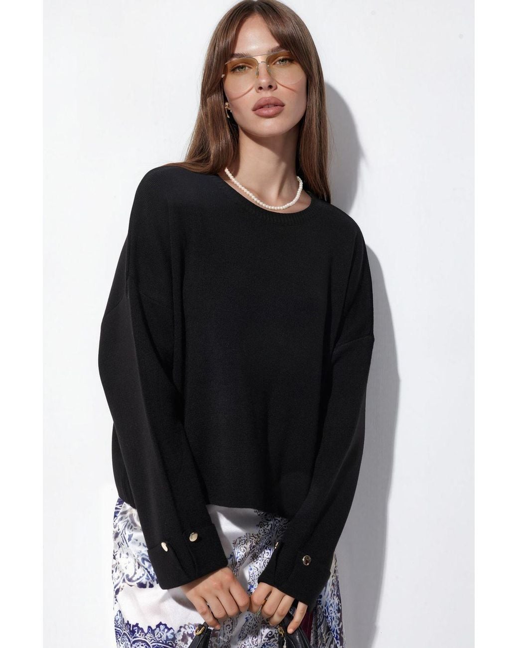 Hiccup Black Button Detailed Knit Sweater