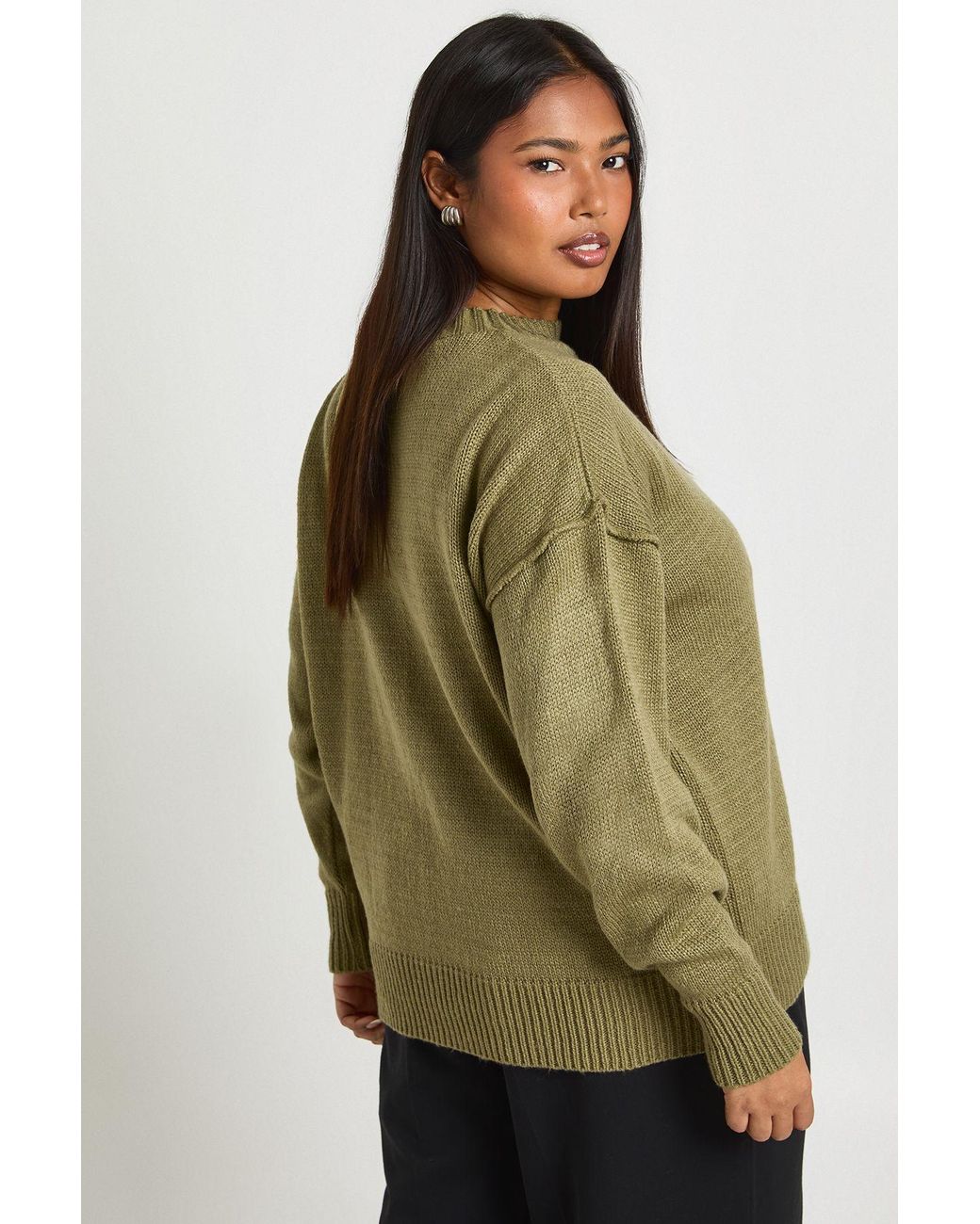Boohoo Green Plus Exposed Seam Knitted Jumper