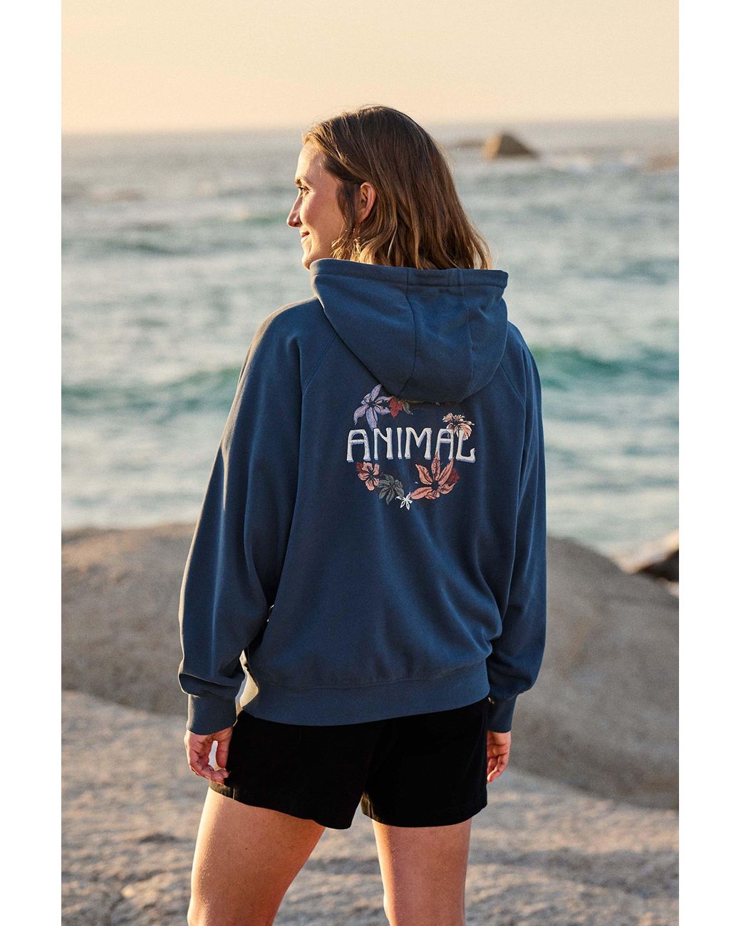Mountain Warehouse Blue 'Kaya' Graphic Hoodie With Drawcord Adjustable Hood Cosy Pullover Cotton