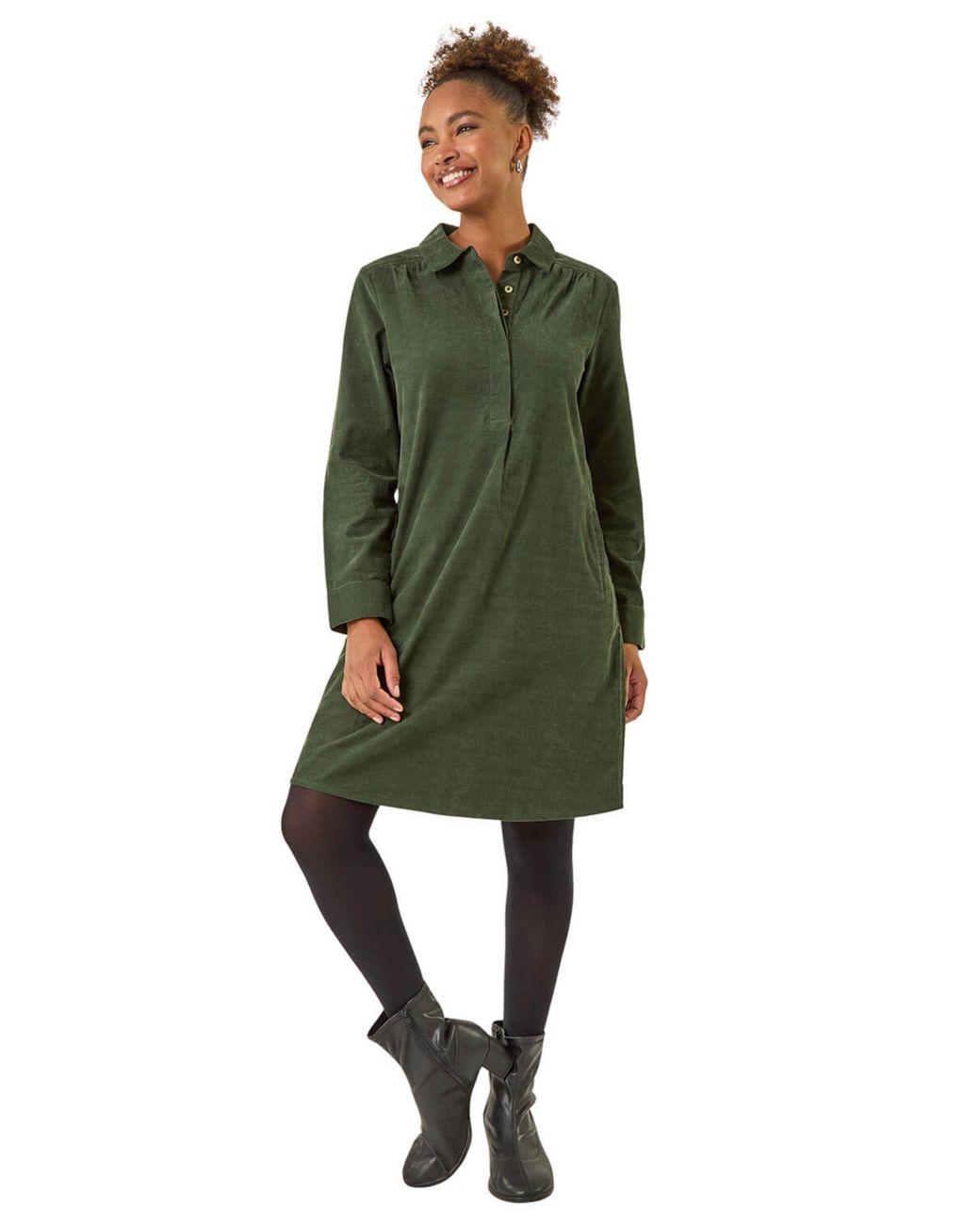 Roman Green Corduroy Tunic Shirt Dress