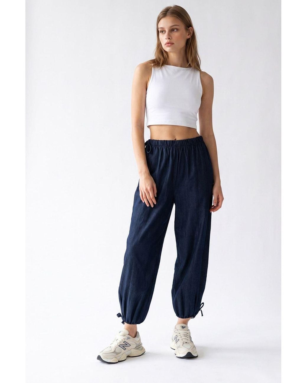 MixRay Blue Tencel Straight-Leg Pants