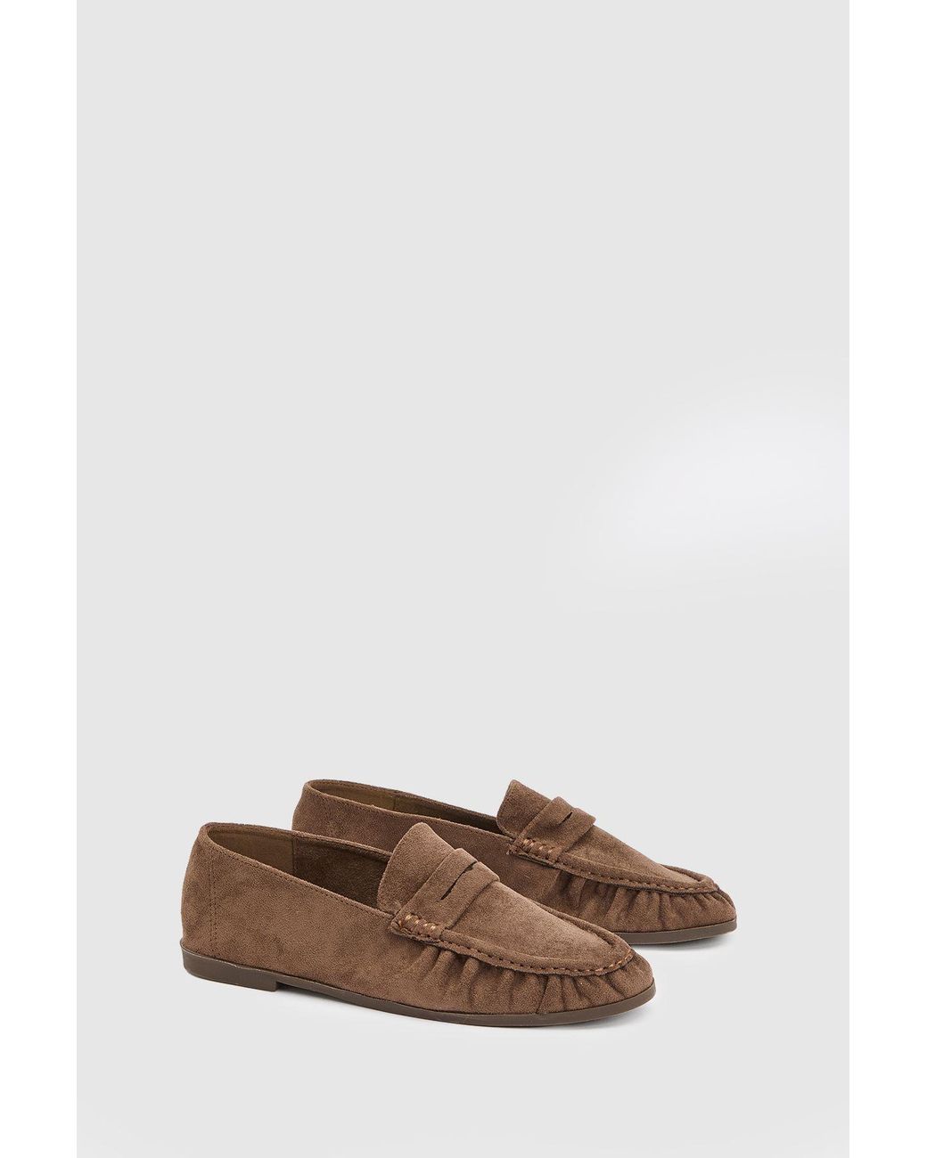 Oasis Brown Olivia Faux Suede Ruched Detail Loafers