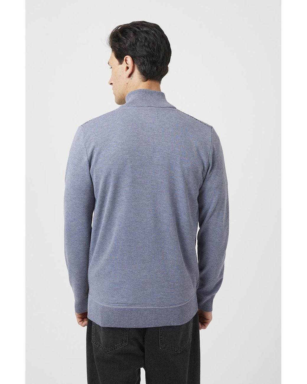 Brave Soul Blue Funnel Neck Zip Through Knitted Cardigan for men