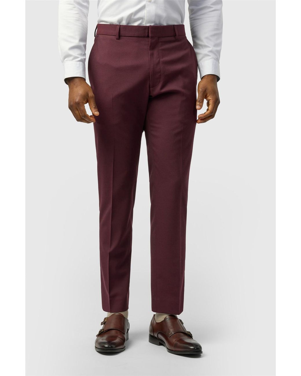 Limehaus Red Flat Fronted Slim Fit Suit Trousers for men