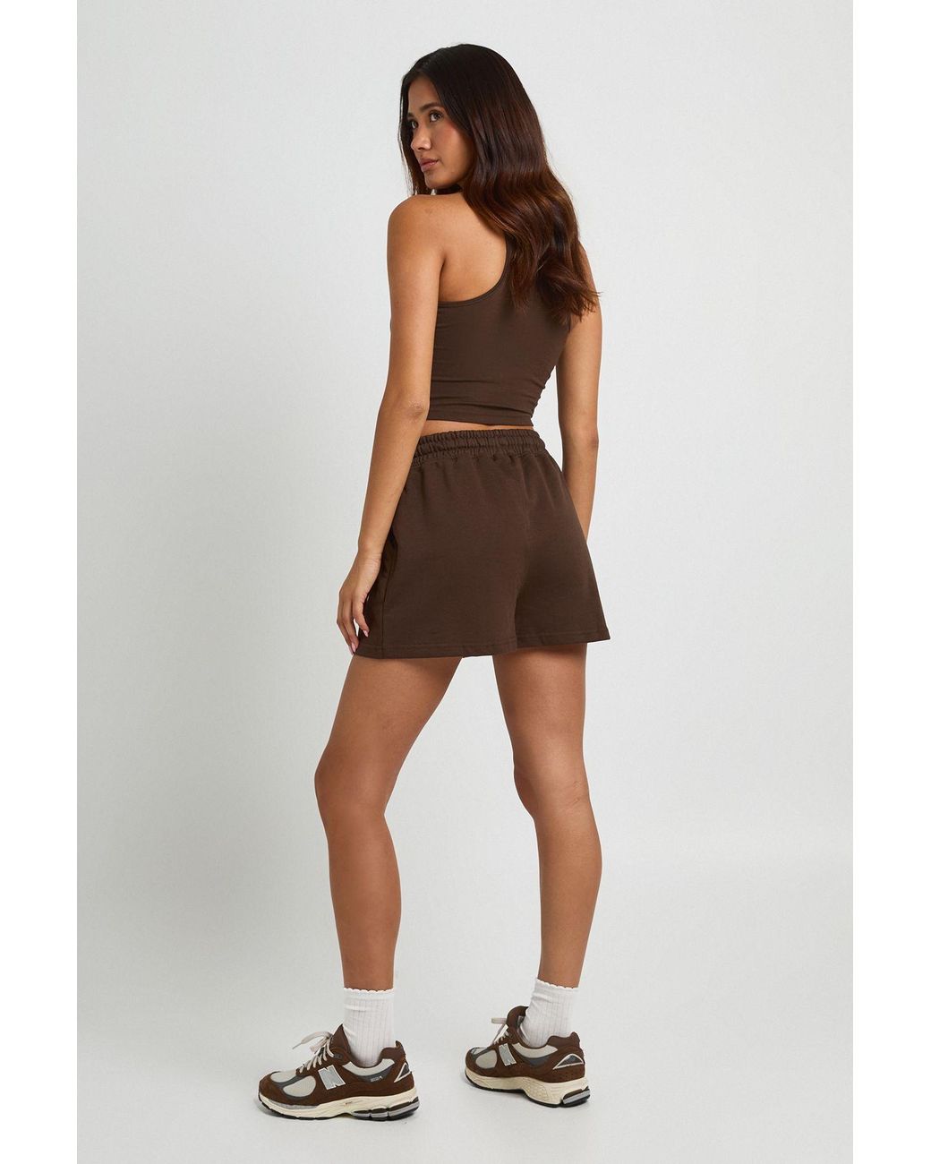 Boohoo Brown Racer Top And Sweat Short Set