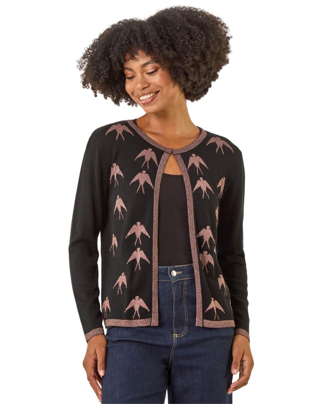 Roman Black Metallic Print Knit Cardigan