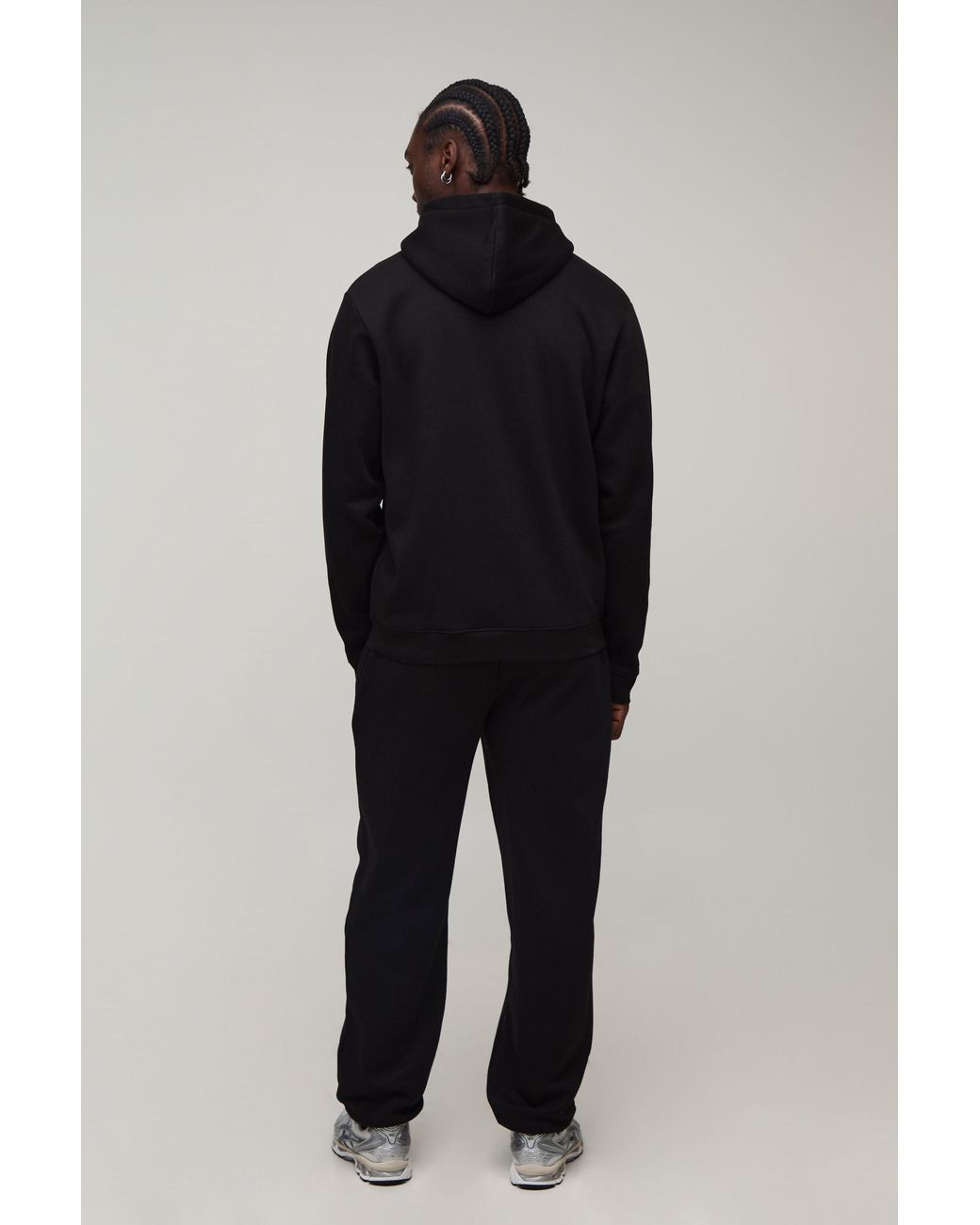 BoohooMAN Black Tall Regular Zip Through Hooded And Straight Leg Cuffed Jogger for men