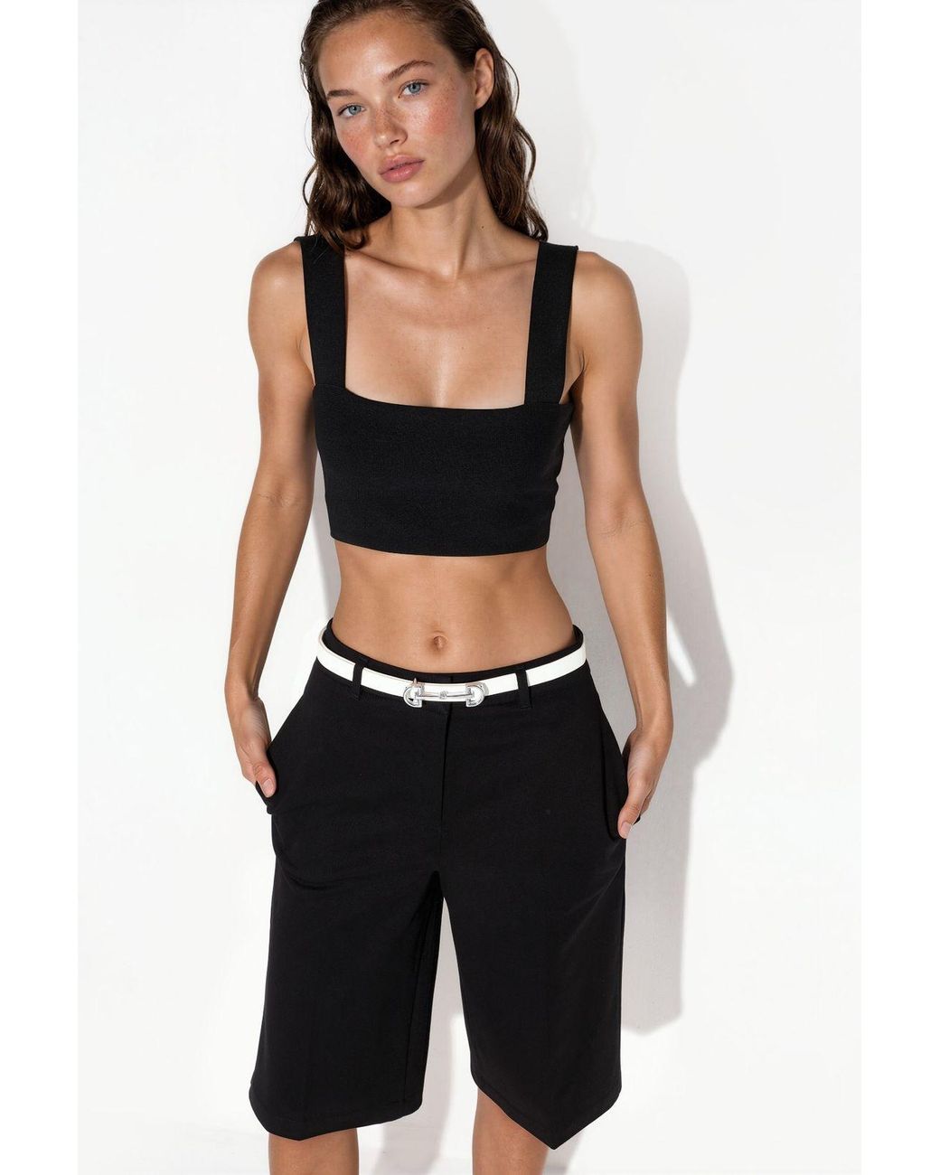 Hiccup Black Straight Fit Bermuda Shorts (W/Out Belt)