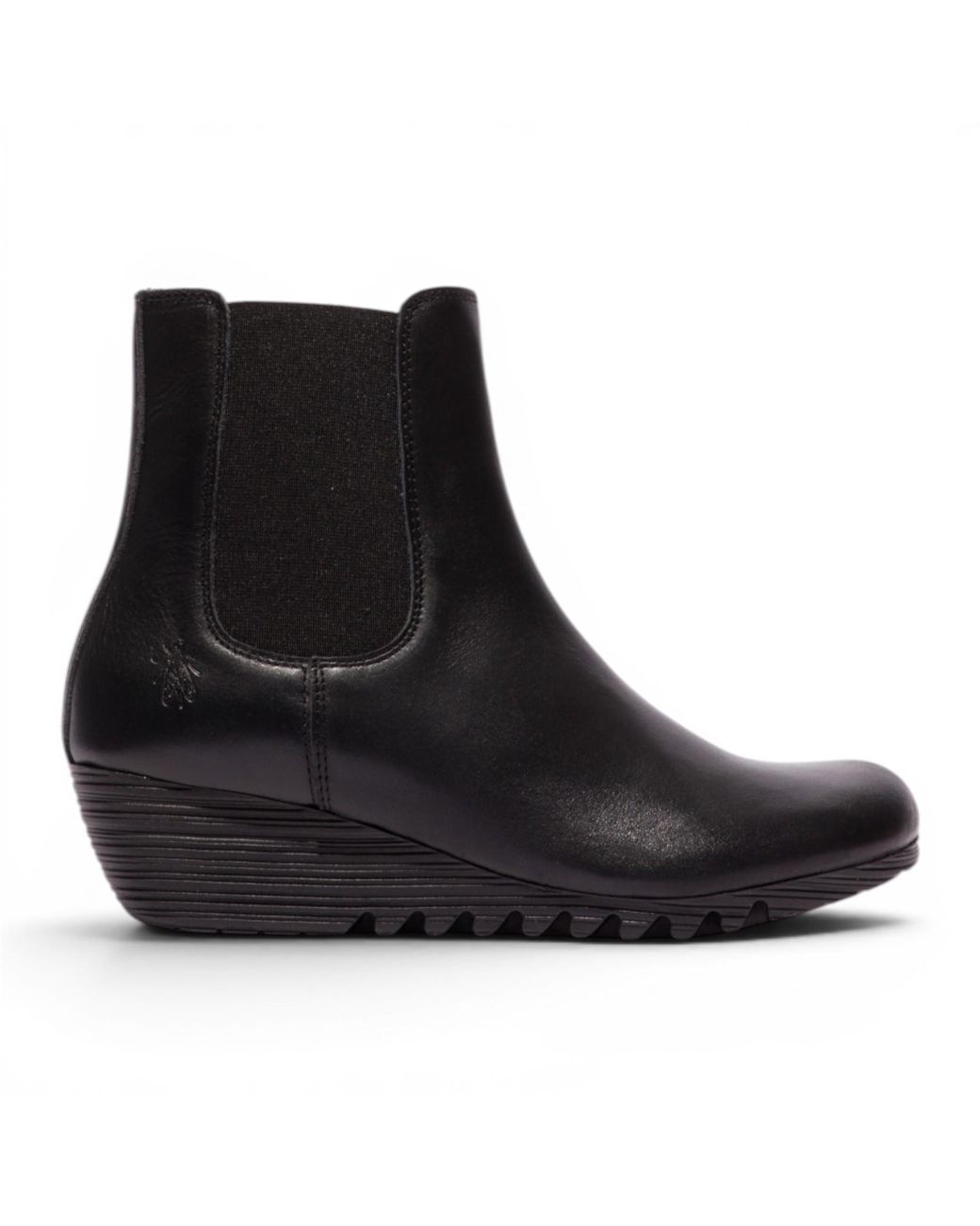 Fly London Black Leather Wedge Heel Chelsea Boots