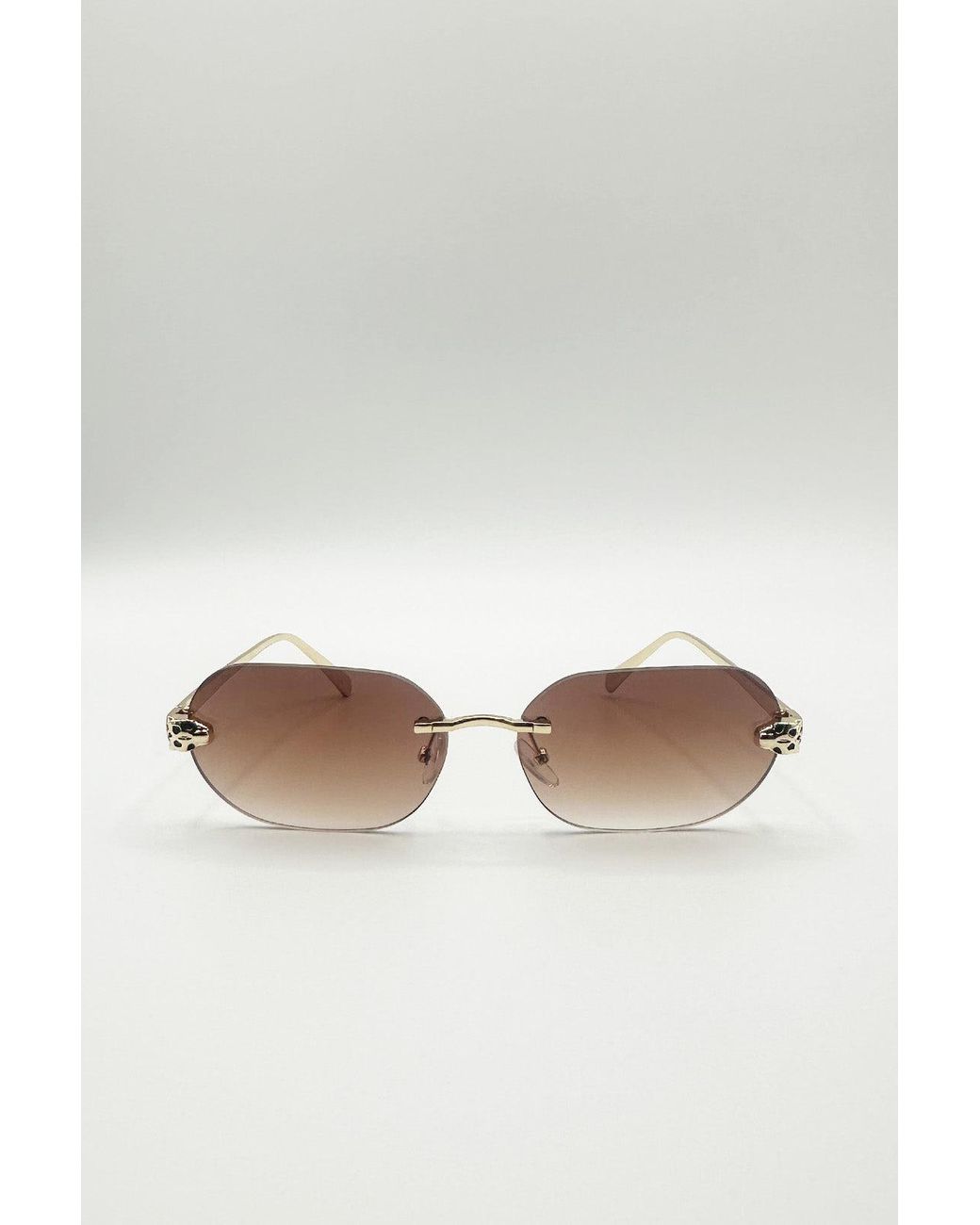 SVNX Brown Jaguar Detail Rimless Sunglasses