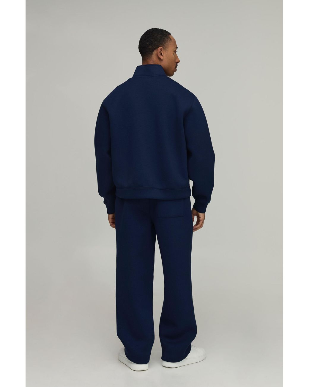 BoohooMAN Blue Oversized Boxy 1/4 Zip Funnel Neck Scuba Sweatshirt for men