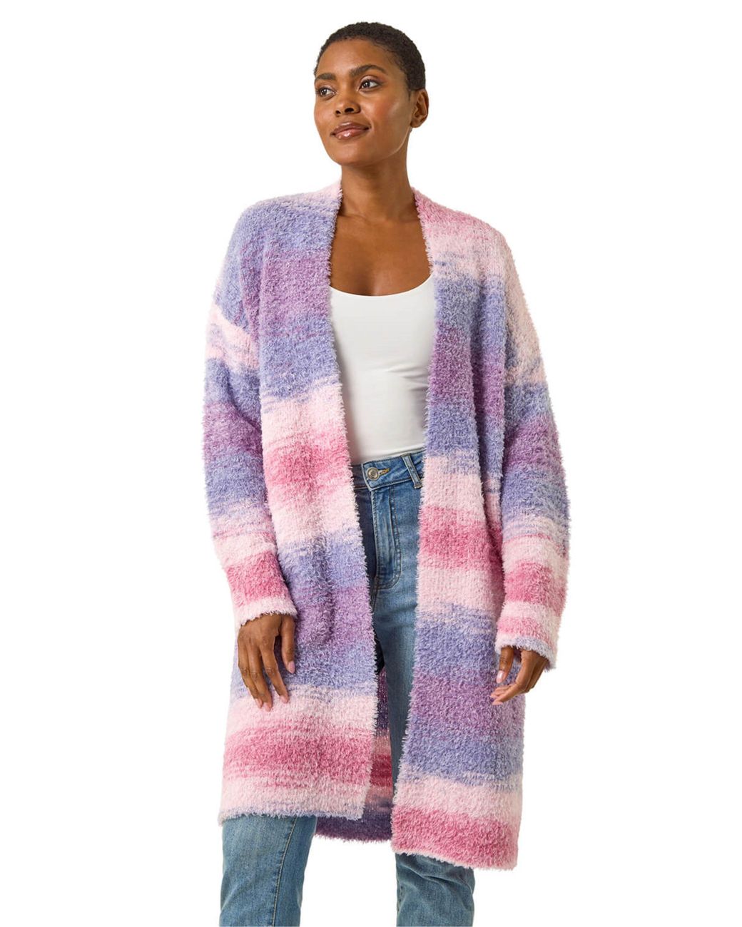 Roman Purple Fluffy Stripe Longline Cardigan