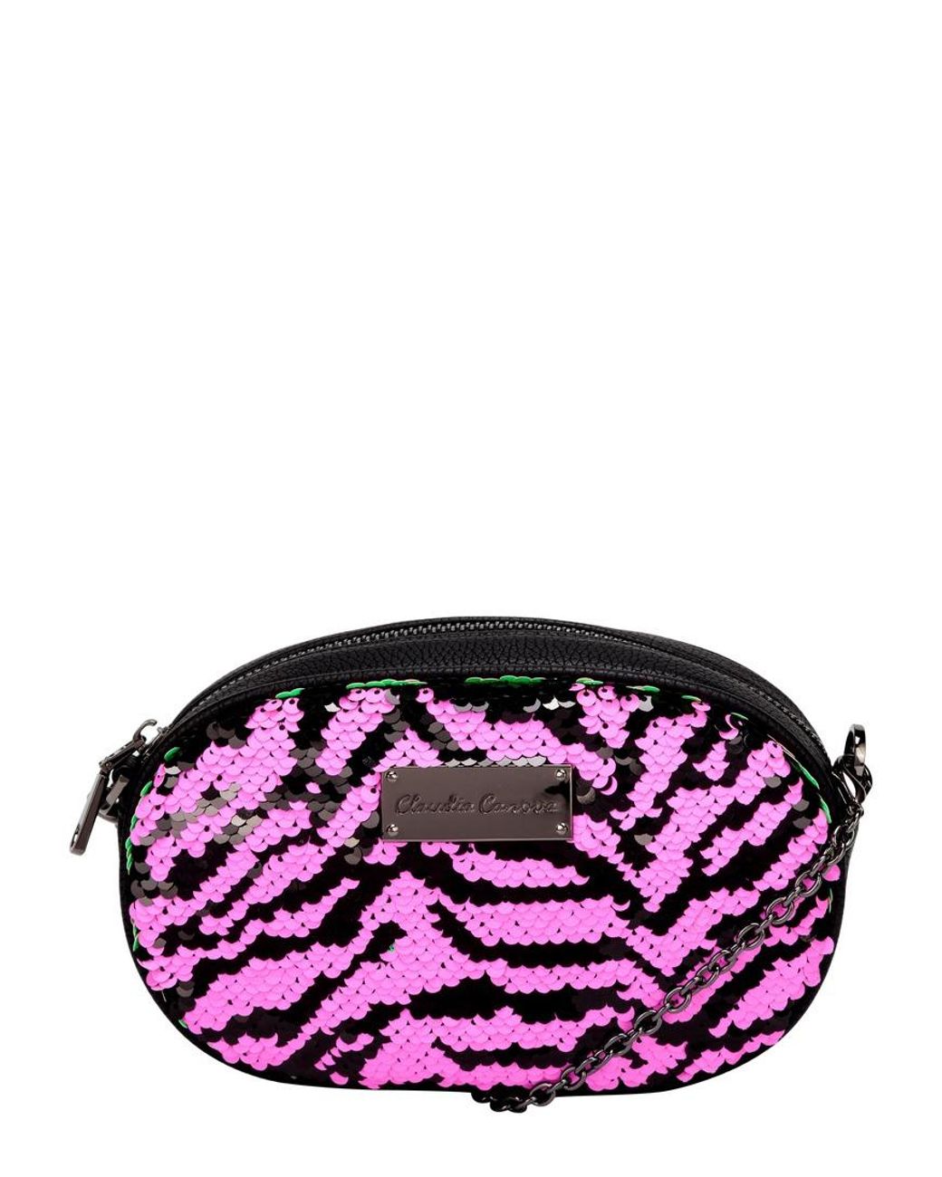 Claudia Canova Purple Emi Oval Shaped Zip Top Sequin Belt Bag