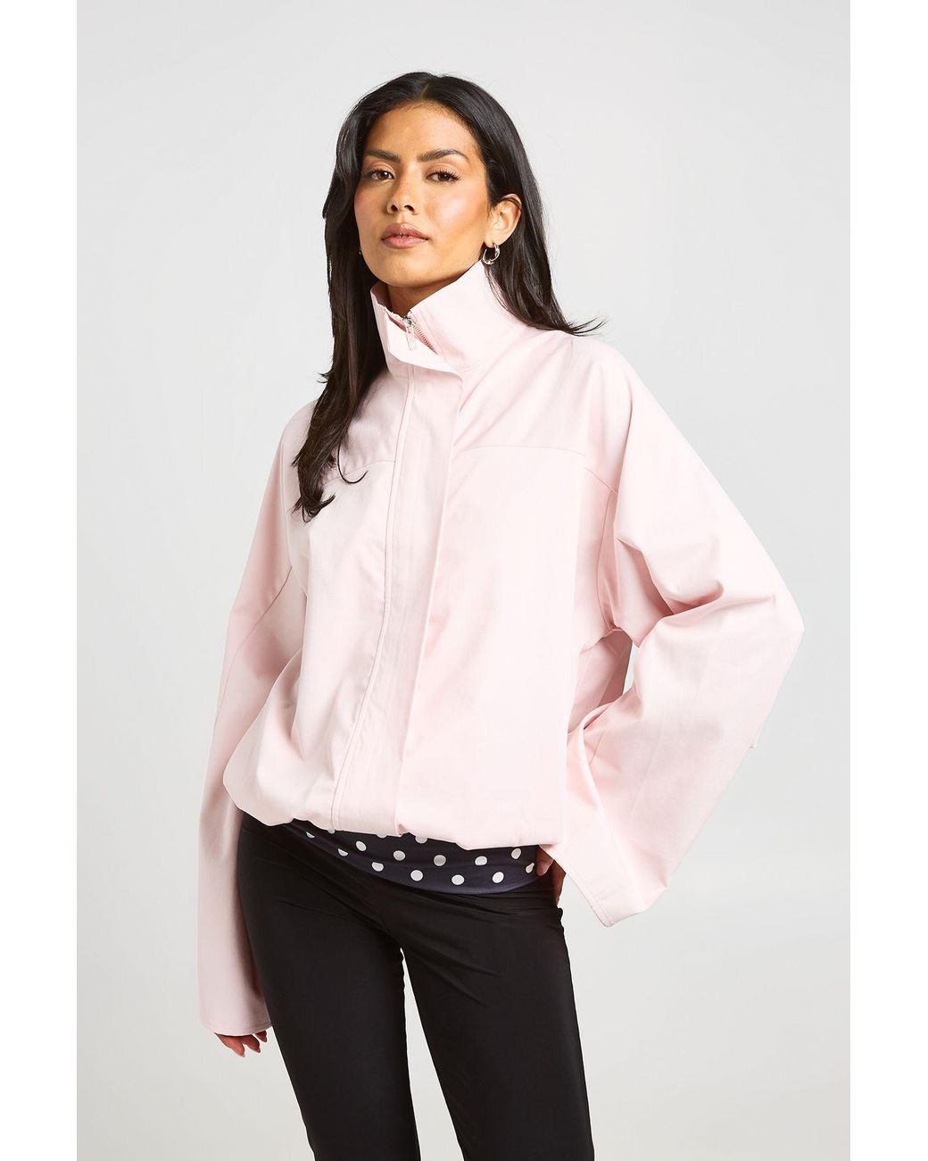 Boohoo Pink Funnel Neck Twill Zip Through
