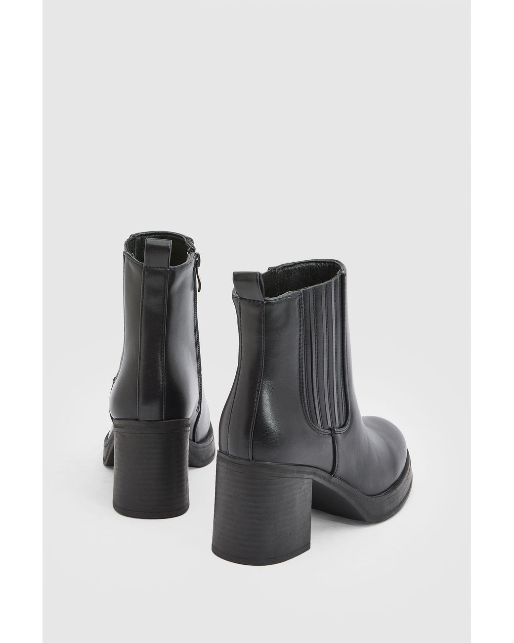 Faith Black Lauren Faux Leather High Block Heel Ankle Boots