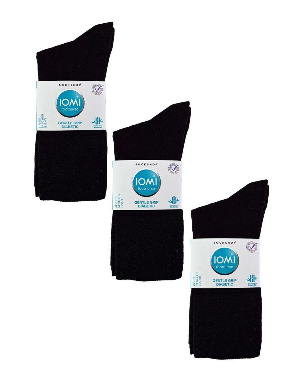 IOMI Blue 6 Pack Diabetic Bamboo Socks for men
