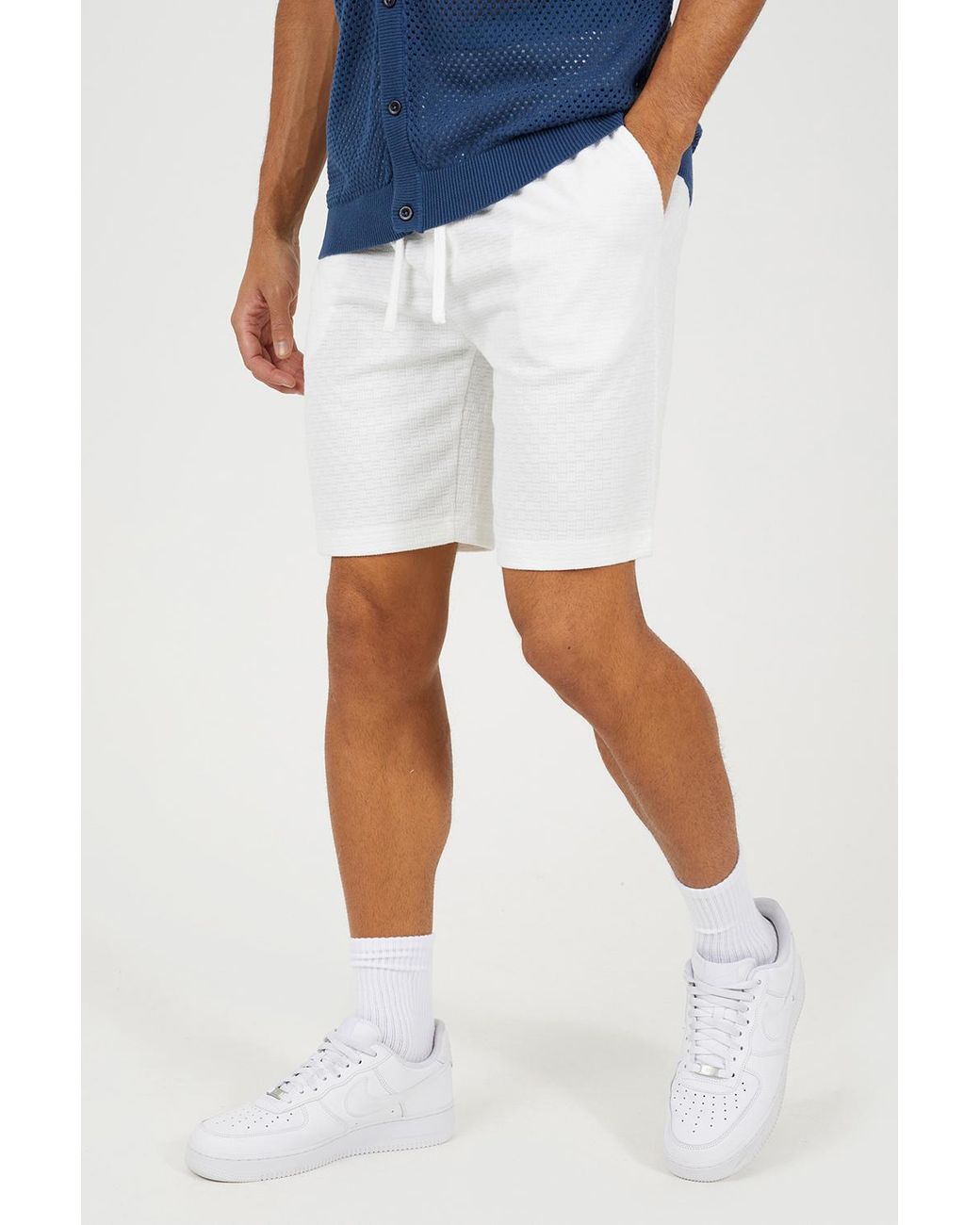 Brave Soul Blue Textured Shorts With Drawcord for men