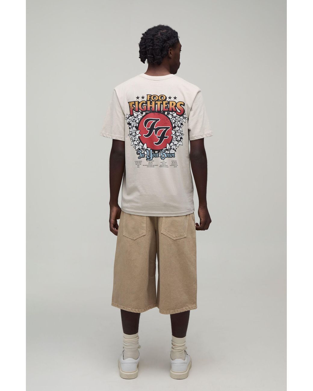 BoohooMAN Gray Regular Foo Fighters Floral License Print T-Shirt for men