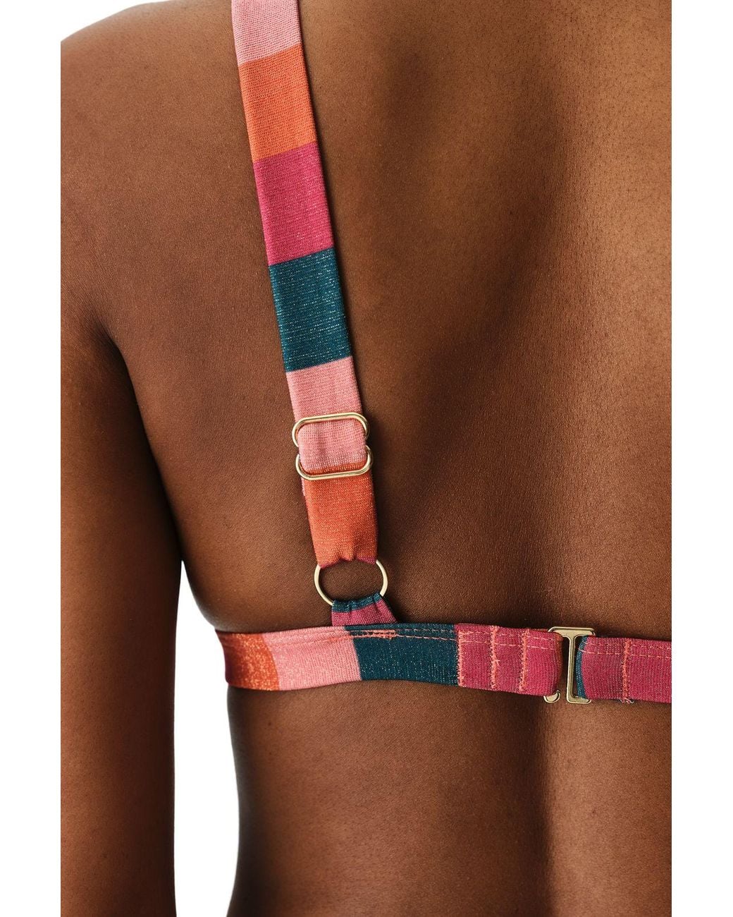 Penti Red Devin Deep V-Neck Striped Shimmery Bikini Top