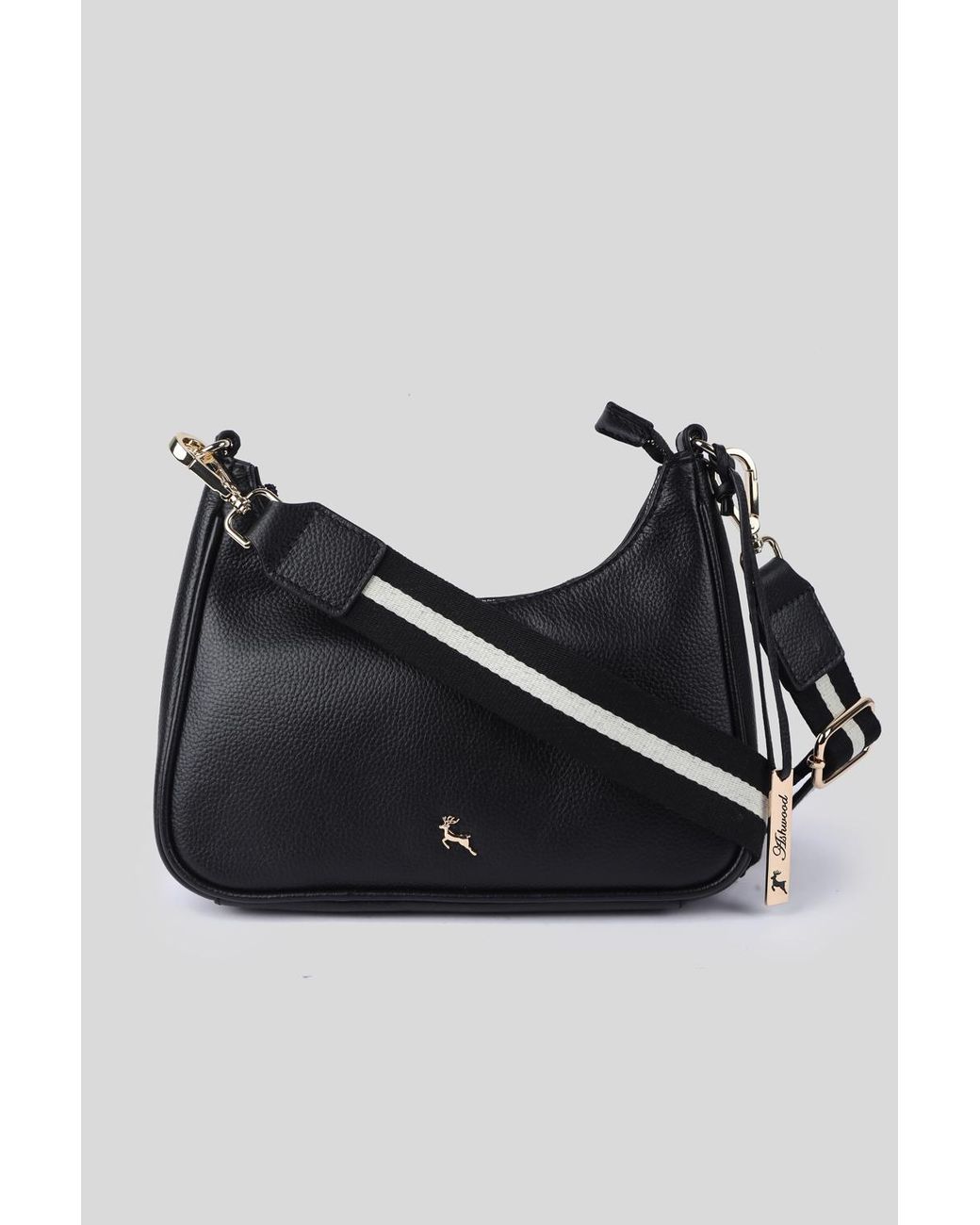 Ashwood Leather Black 'Bella Toscana' Real Crossbody Bag With Webbing Strap