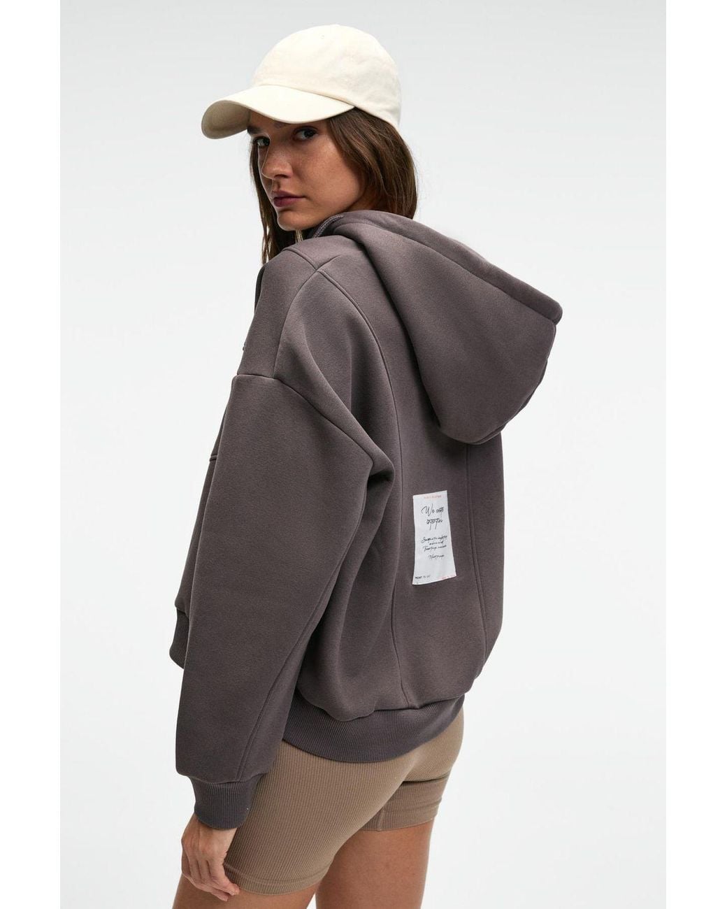 Grimelange Gray Hooded Oversized Zip Sweatshirt