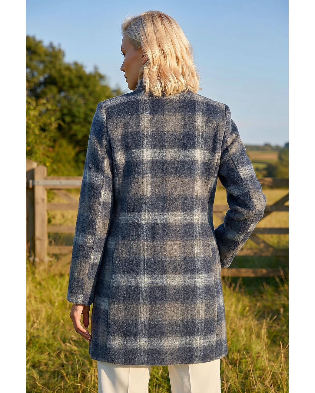 Roman Blue Petite Check Coat