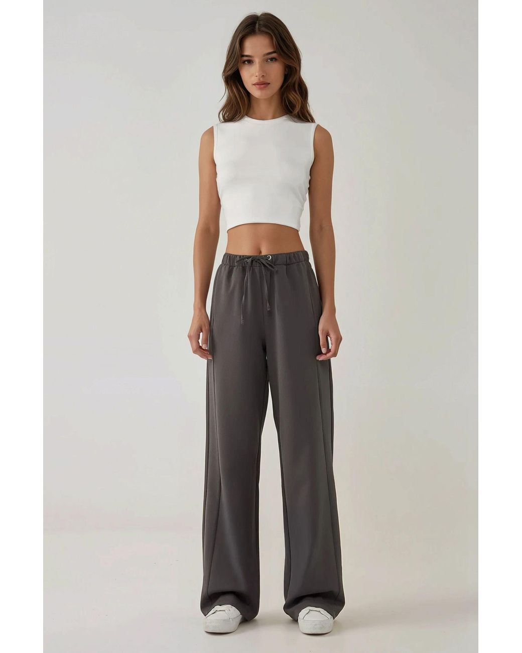 Hiccup Gray Wide Leg Textured Knit Pants