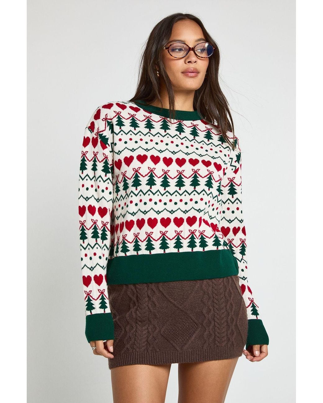 Boohoo Natural Christmas Tree Fairisle Jumper