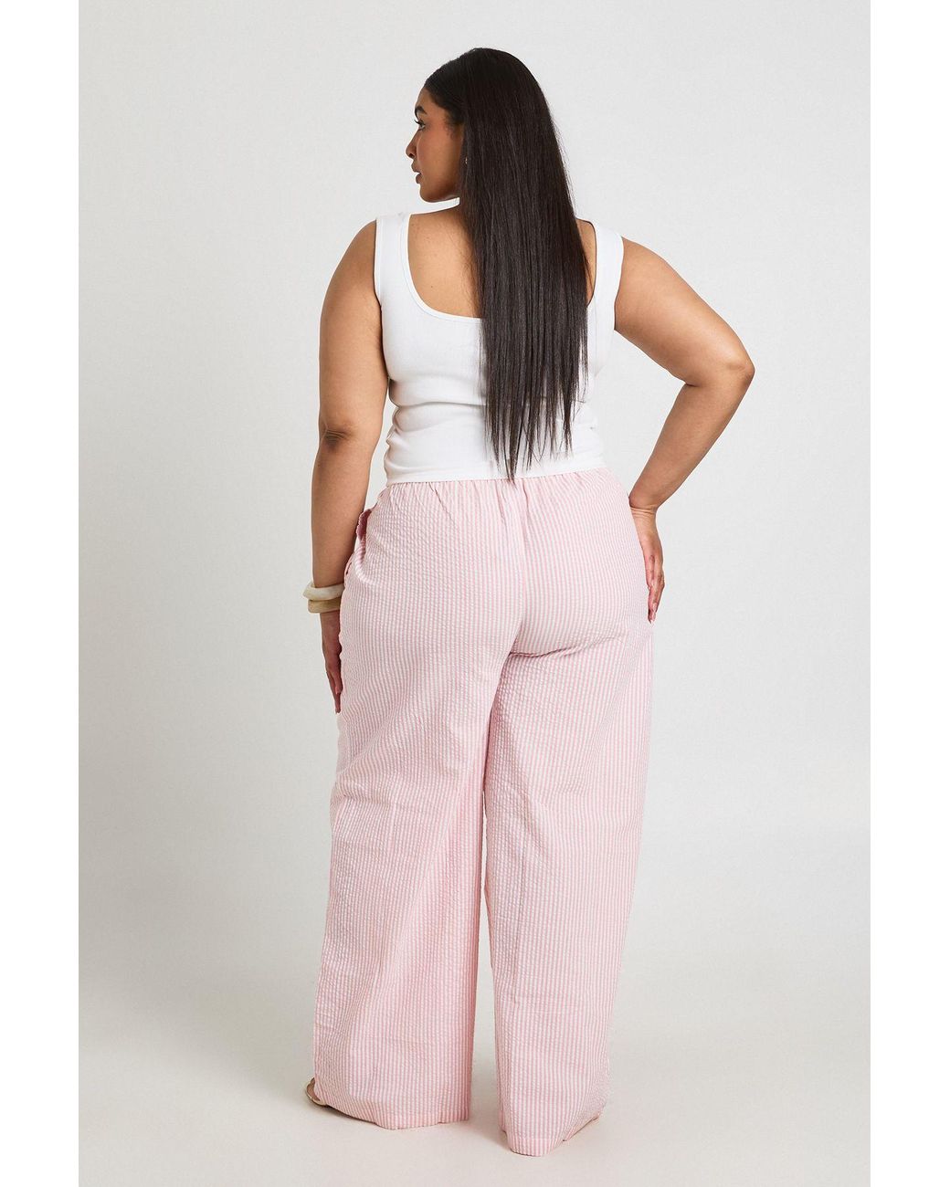 Boohoo Pink Plus Stripe Drawstring Wide Leg Trouser