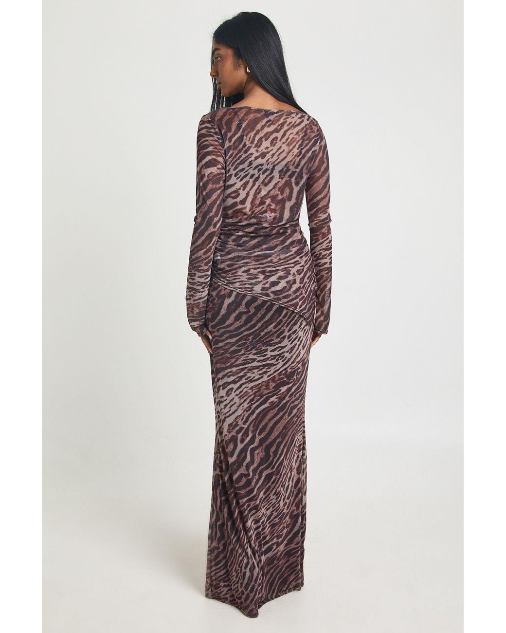 Boohoo Multicolor Print Mesh Maxi Skirt Elastane