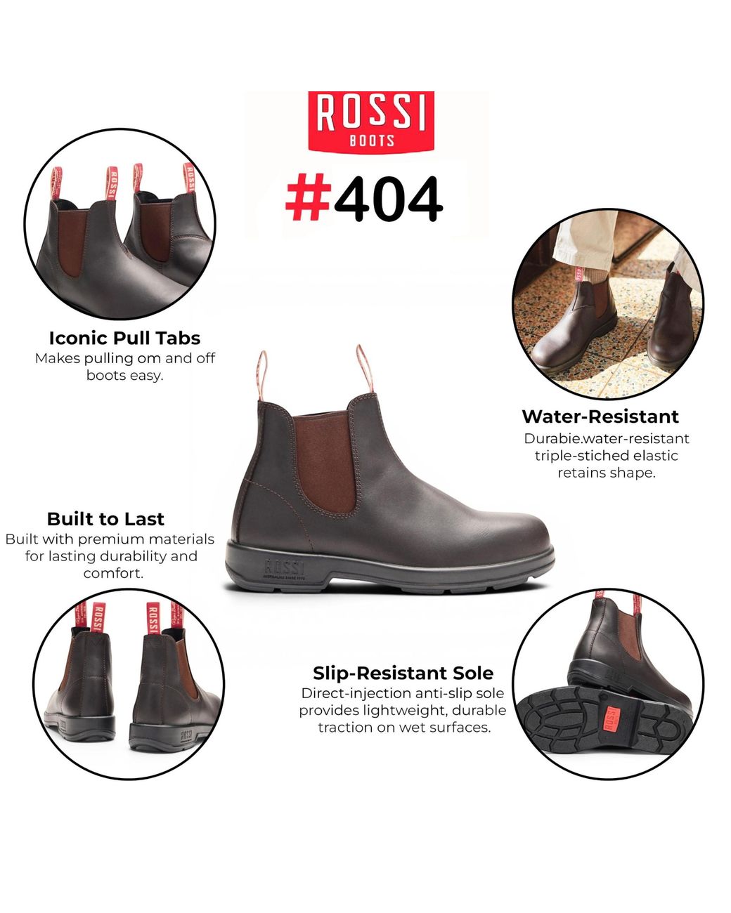Rossi Boots Brown 404 Claret Leather Outdoor Chelsea